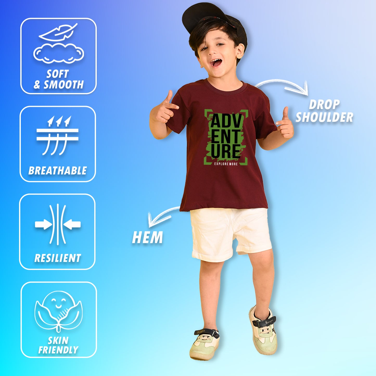 Nusyl Boys Wine Adventure Text Printed Short sleeve Cotton Blend Oversized T-shirts