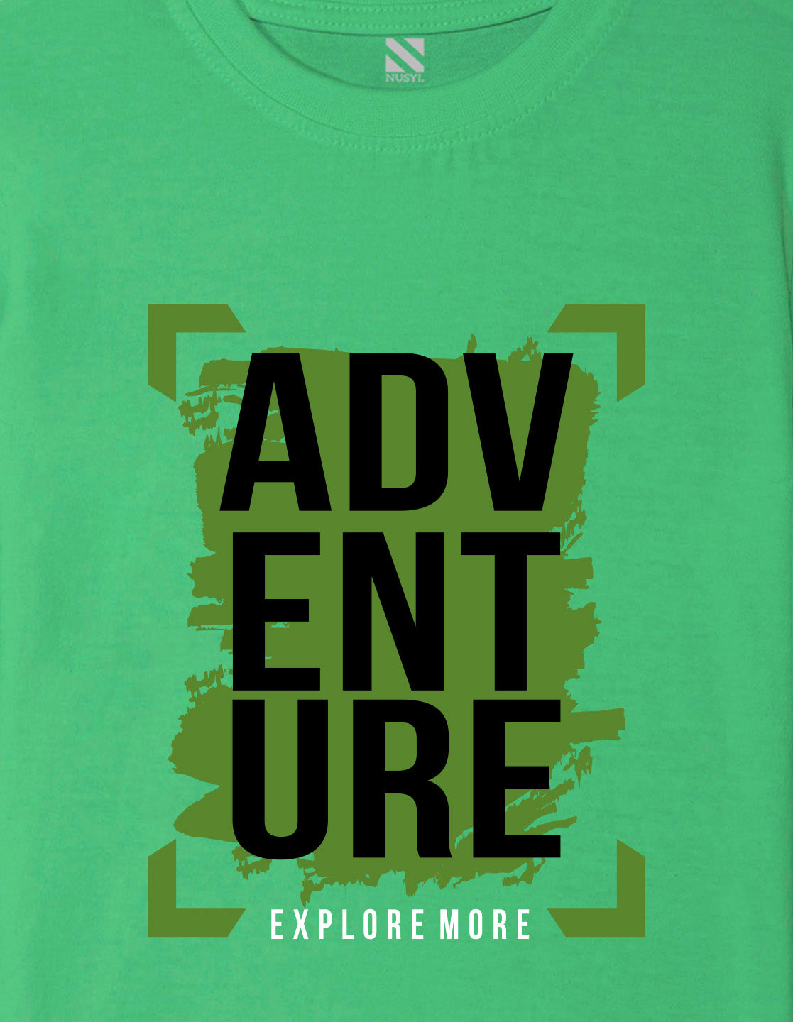 Nusyl Boys Green Adventure Text Printed Short sleeve Cotton Blend Oversized T-shirts