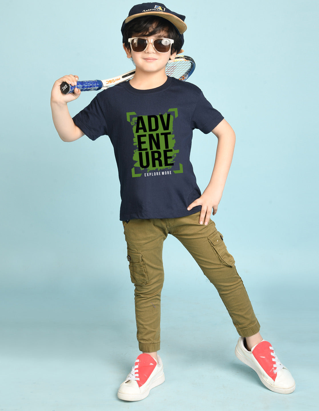 Nusyl Boys Navy Blue Adventure Text Printed Short sleeve Cotton Blend Oversized T-shirts