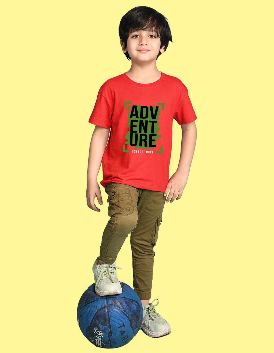 Nusyl Boys Red Adventure Text Printed Short sleeve Cotton Blend Oversized T-shirts