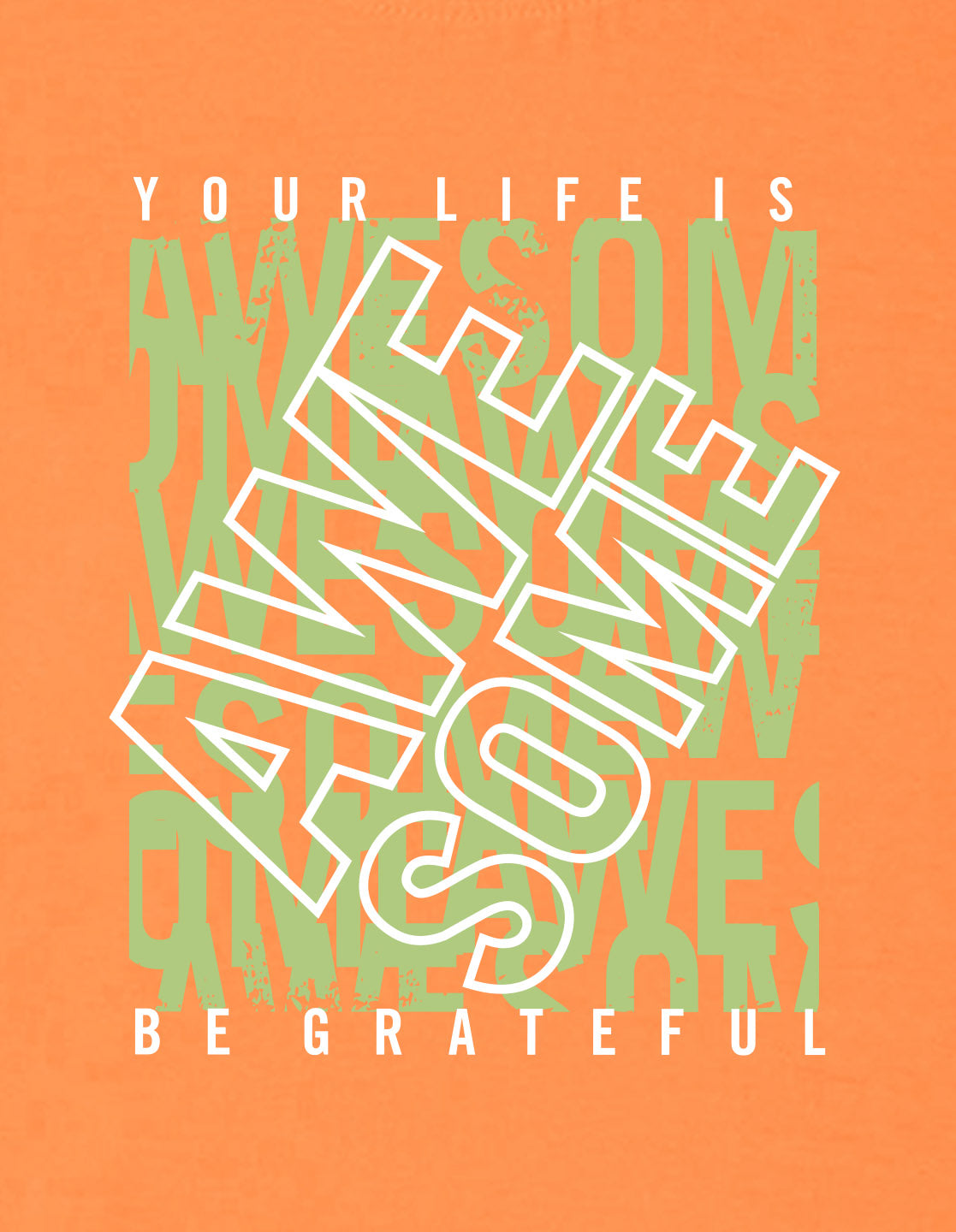 Nusyl Boys Orange Your Life is Awesome Text Printed Short sleeve Cotton Blend Oversized T-shirts