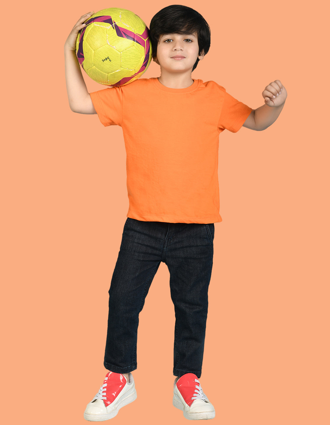 Nusyl Boys Orange Your Life is Awesome Text Printed Short sleeve Cotton Blend Oversized T-shirts