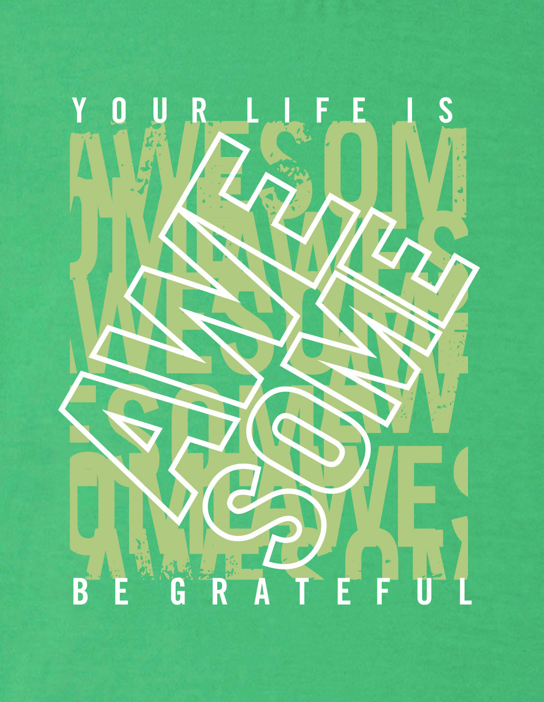 Nusyl Boys Green Your Life is Awesome Text Printed Short sleeve Cotton Blend Oversized T-shirts
