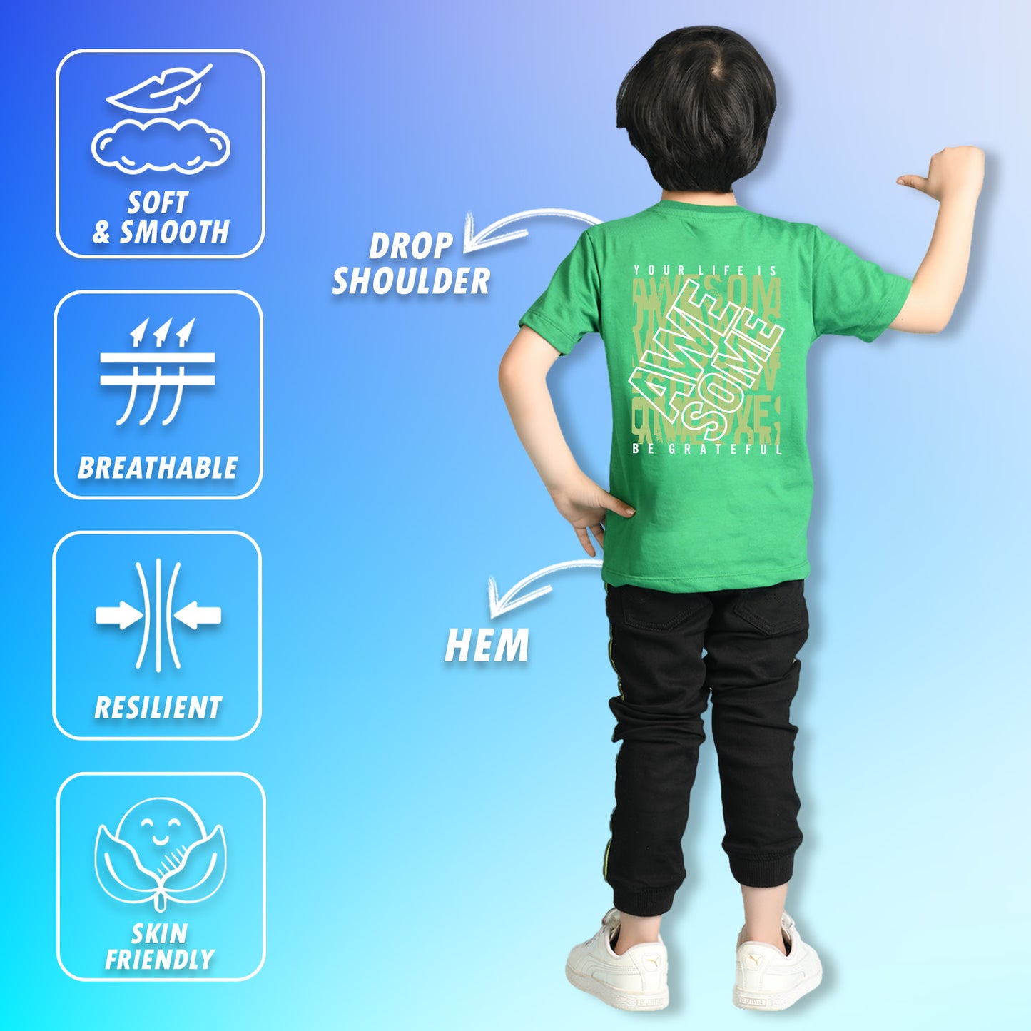 Nusyl Boys Green Your Life is Awesome Text Printed Short sleeve Cotton Blend Oversized T-shirts