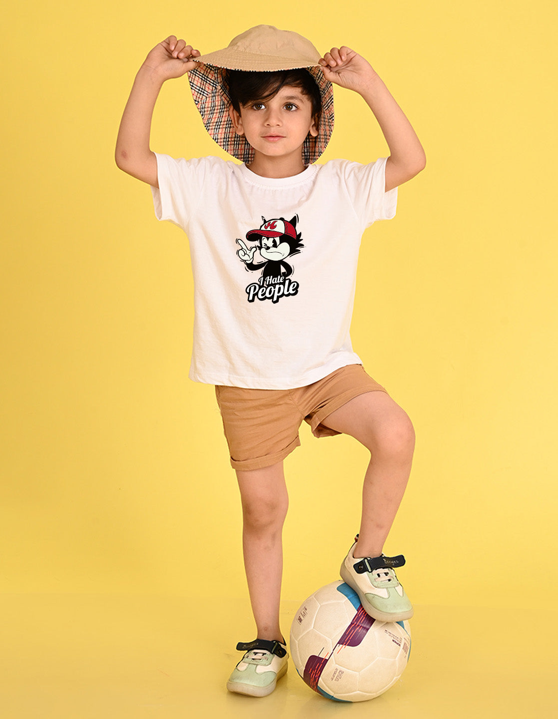 Nusyl Boys White i Hate People Text Printed Short sleeve Cotton Blend Oversized T-shirts