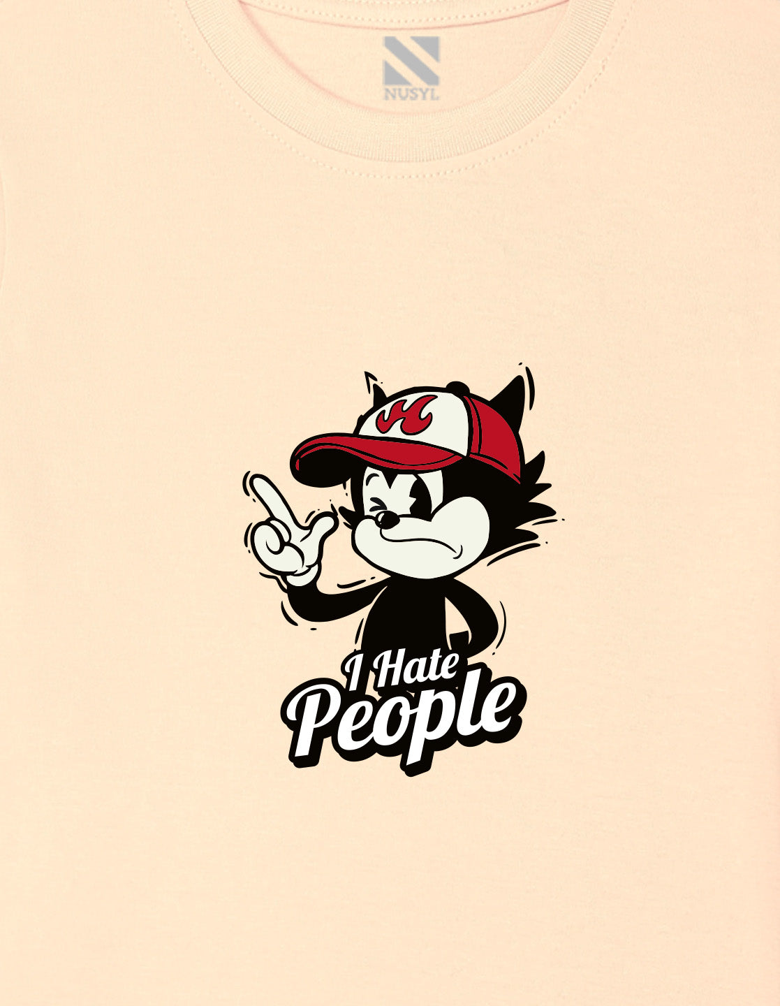 Nusyl Boys Beige i Hate People Text Printed Short sleeve Cotton Blend Oversized T-shirts