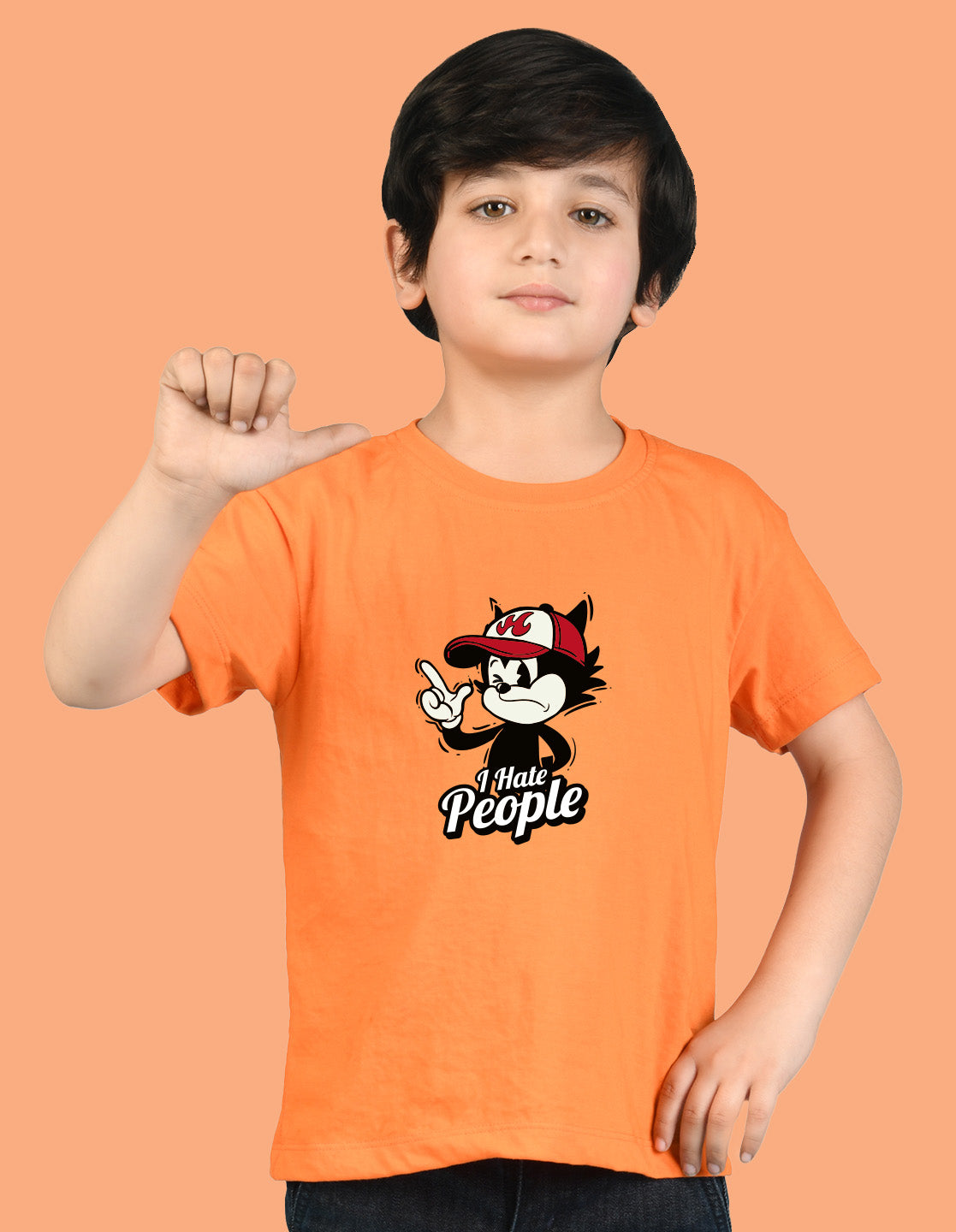 Nusyl Boys Orange i Hate People Text Printed Short sleeve Cotton Blend Oversized T-shirts