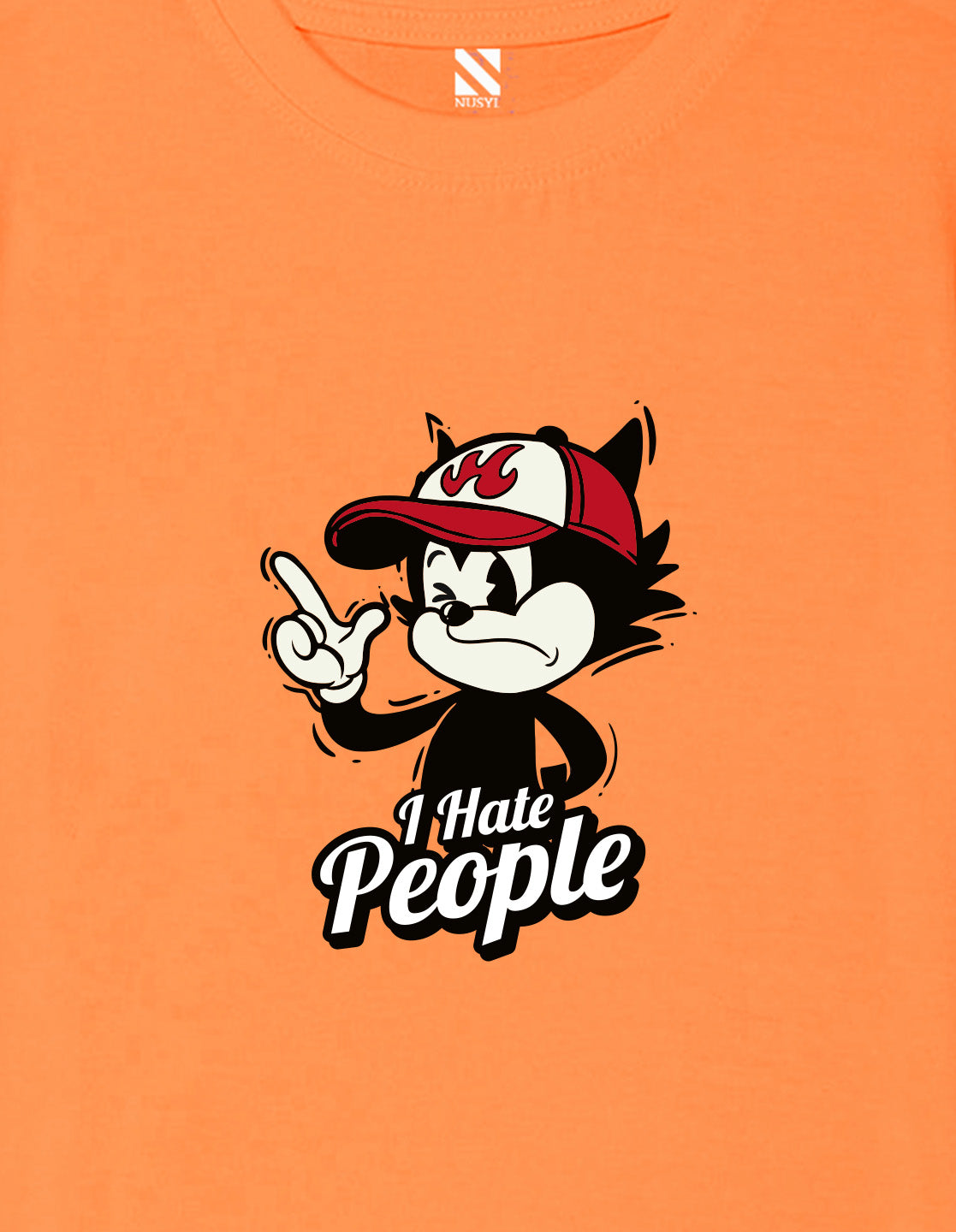Nusyl Boys Orange i Hate People Text Printed Short sleeve Cotton Blend Oversized T-shirts