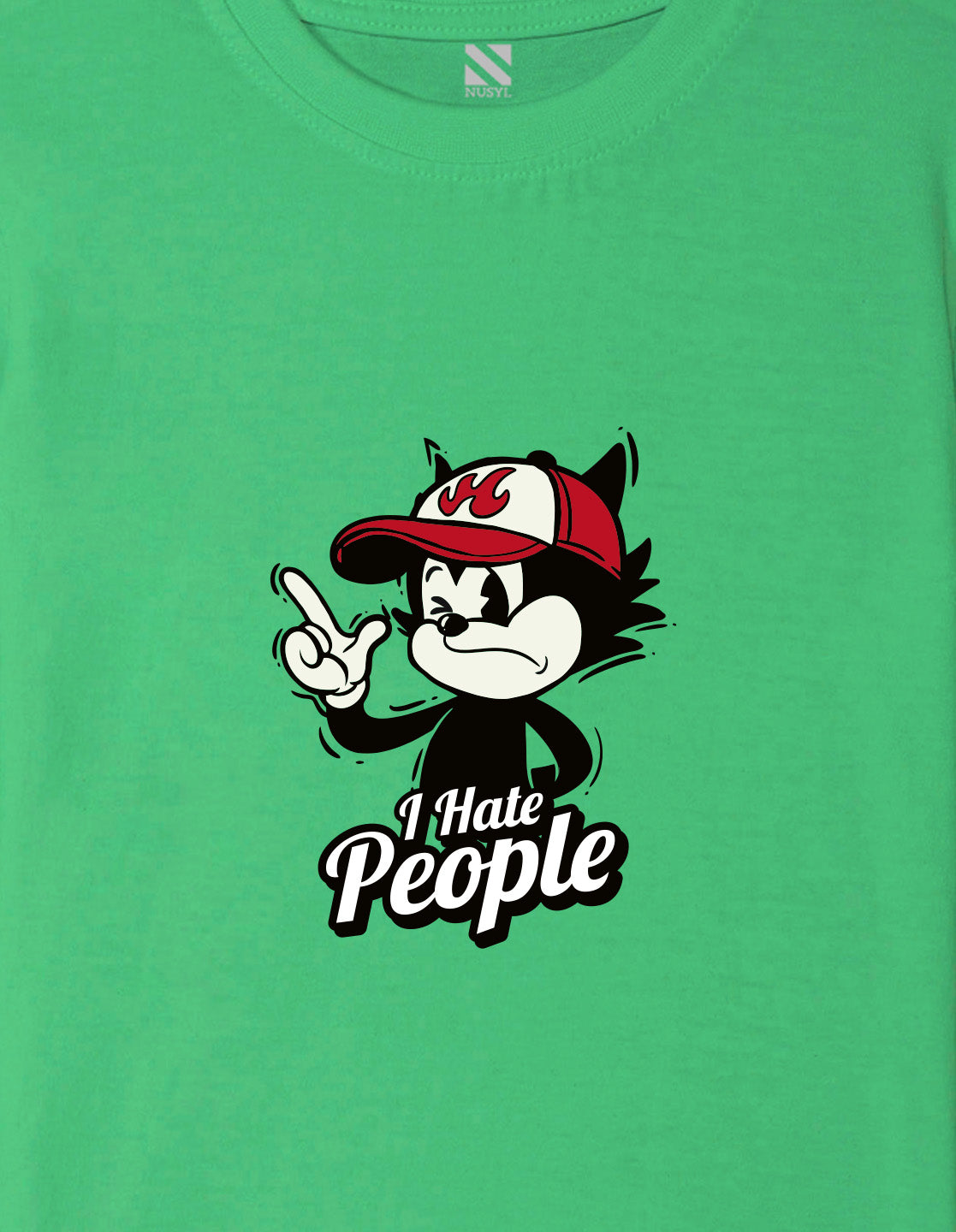 Nusyl Boys Green i Hate People Text Printed Short sleeve Cotton Blend Oversized T-shirts