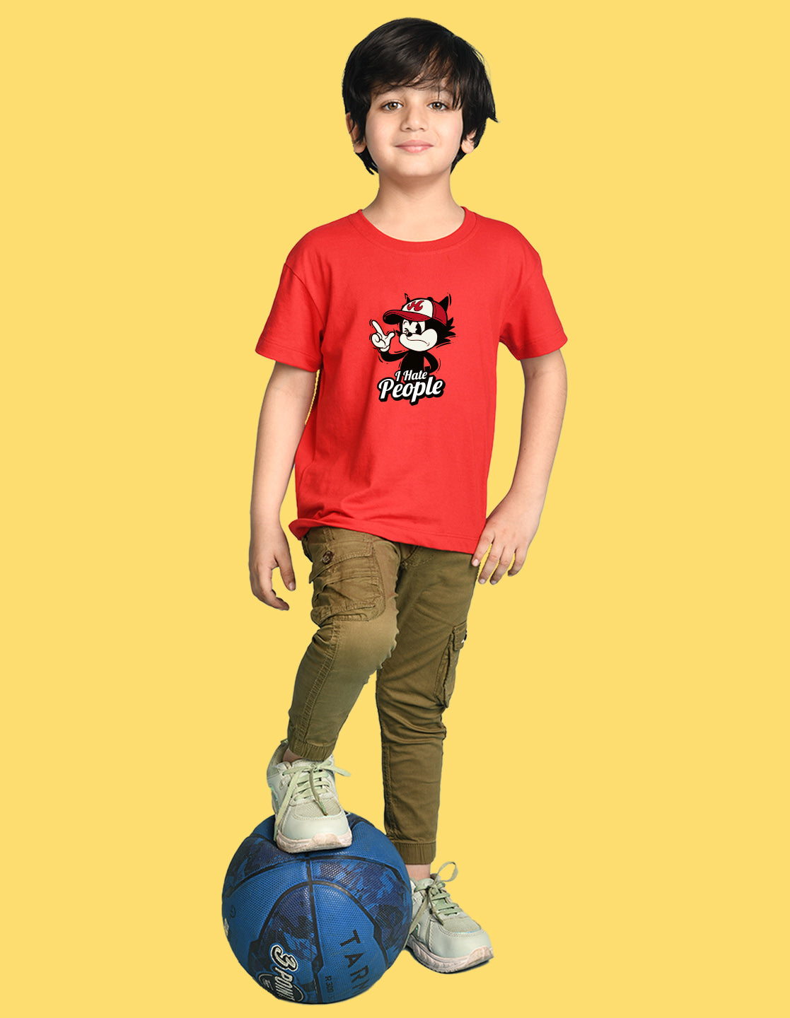 Nusyl Boys Red i Hate People Text Printed Short sleeve Cotton Blend Oversized T-shirts