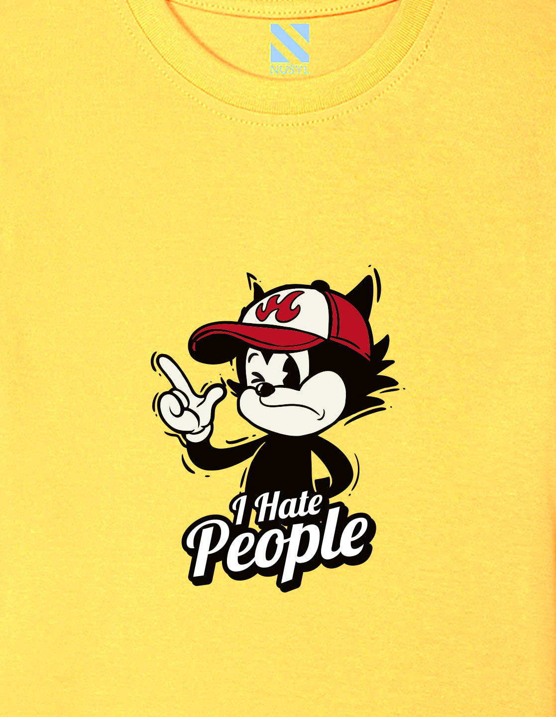Nusyl Boys Yellow i Hate People Text Printed Short sleeve Cotton Blend Oversized T-shirts