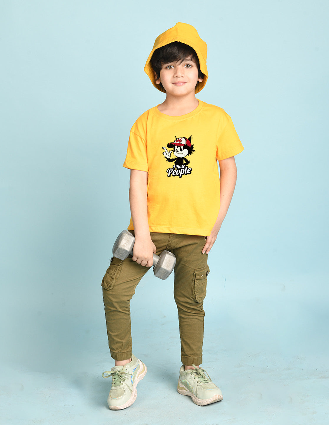 Nusyl Boys Yellow i Hate People Text Printed Short sleeve Cotton Blend Oversized T-shirts