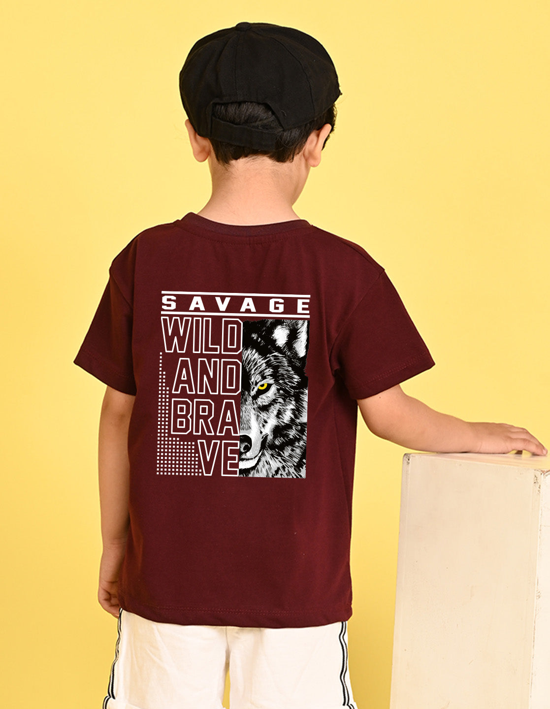 Nusyl Boys Wine Savage Text Printed Short sleeve Cotton Blend Oversized T-shirts