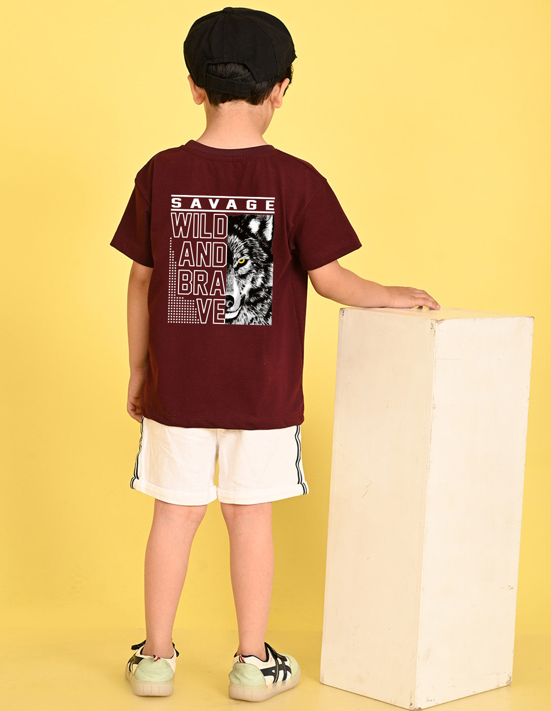 Nusyl Boys Wine Savage Text Printed Short sleeve Cotton Blend Oversized T-shirts