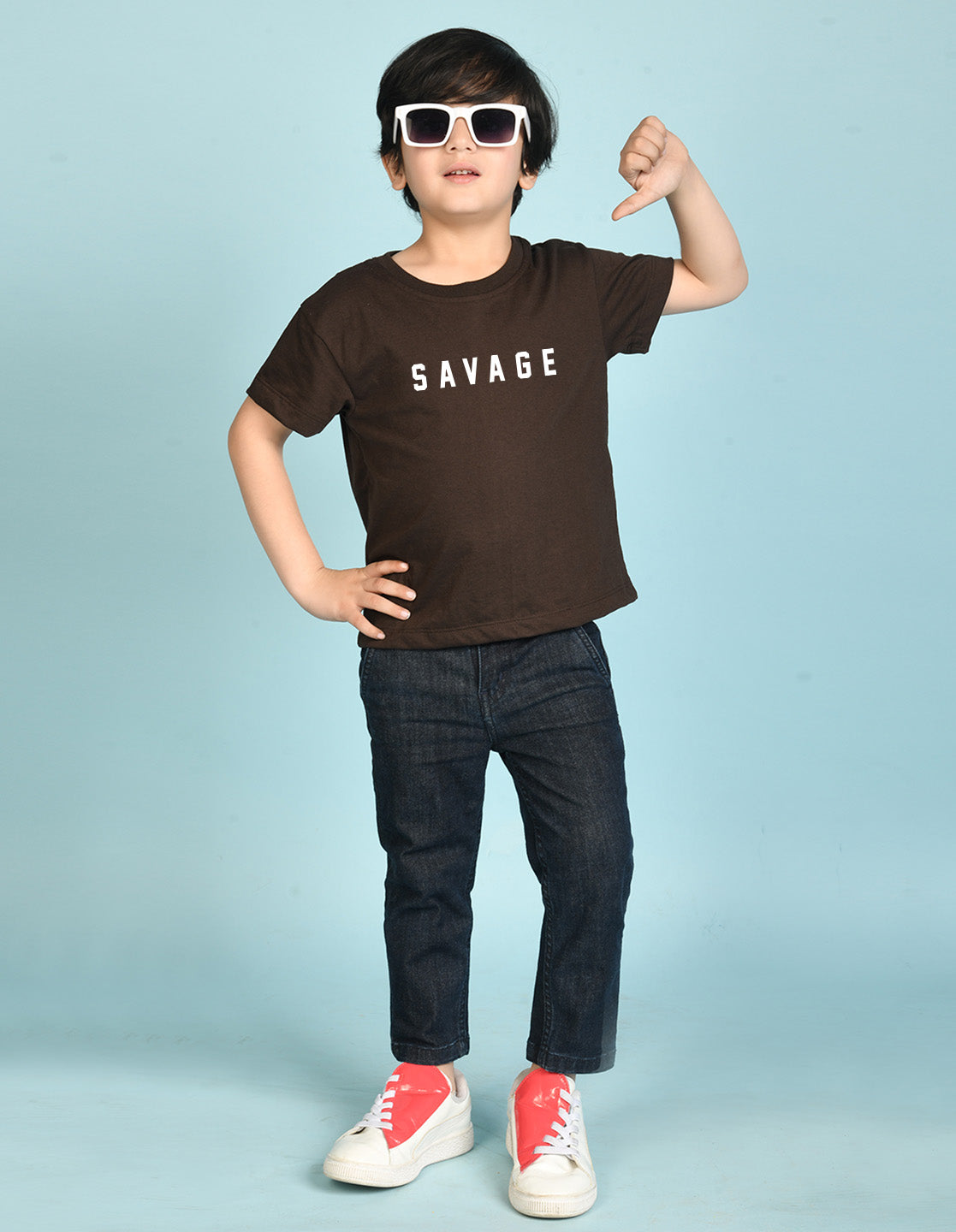 Nusyl Boys Brown Savage Text Printed Short sleeve Cotton Blend Oversized T-shirts