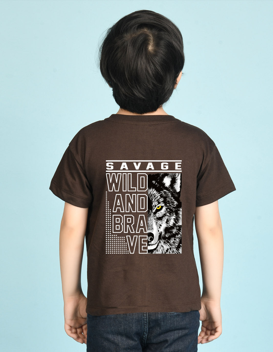 Nusyl Boys Brown Savage Text Printed Short sleeve Cotton Blend Oversized T-shirts
