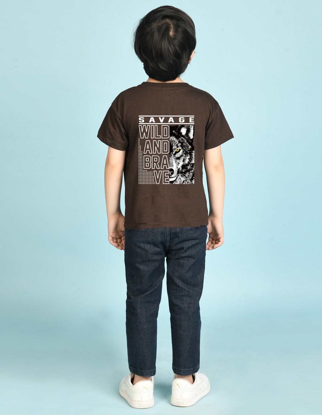 Nusyl Boys Brown Savage Text Printed Short sleeve Cotton Blend Oversized T-shirts