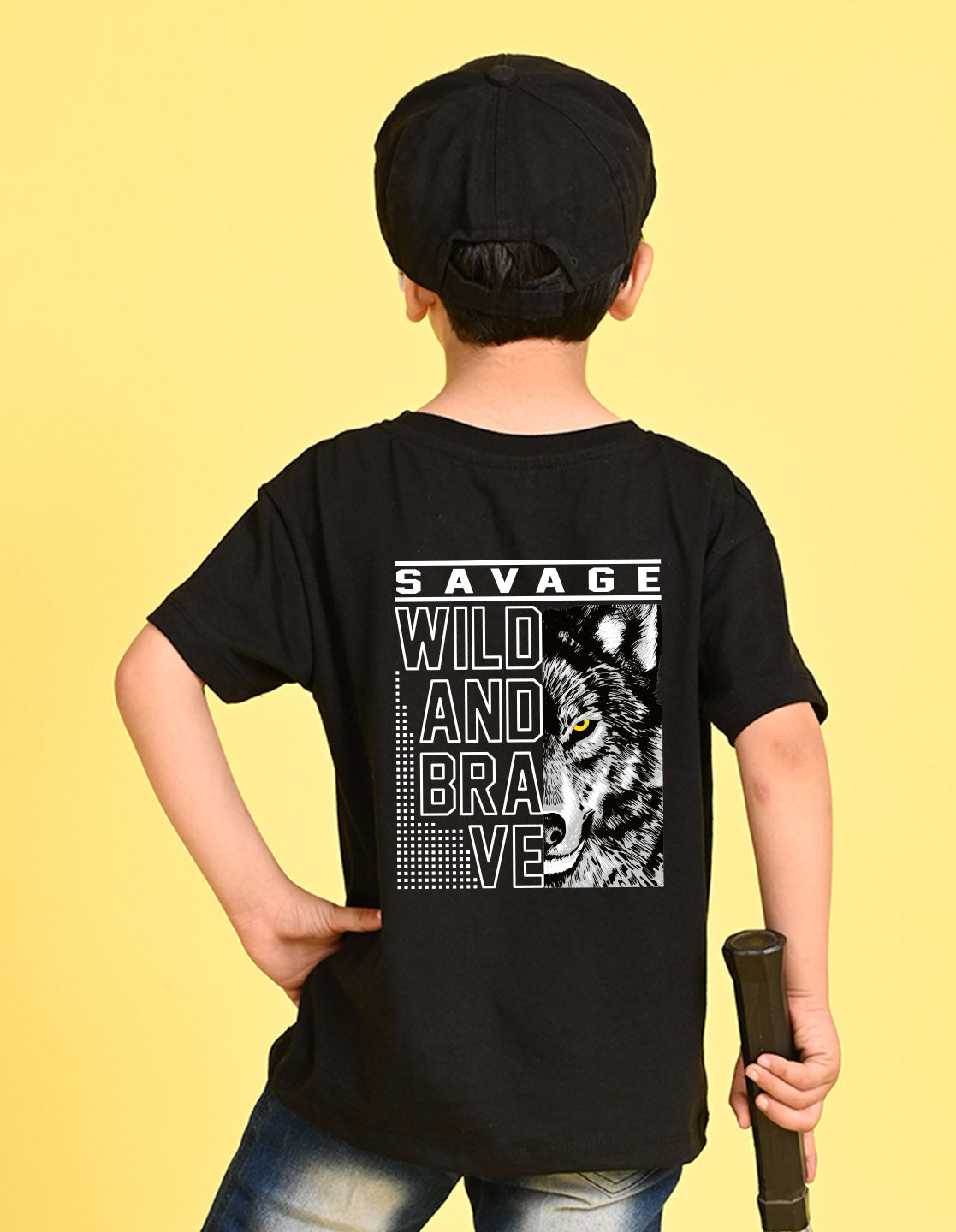 Nusyl Boys Black Savage Text Printed Short sleeve Cotton Blend Oversized T-shirts