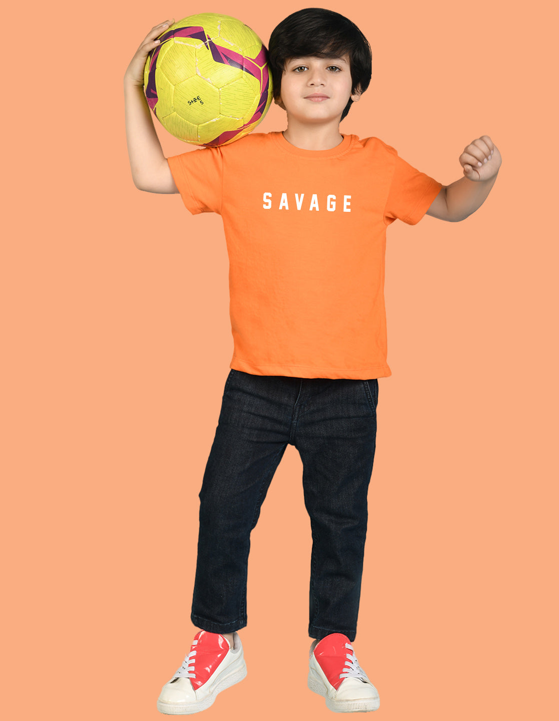 Nusyl Boys Orange Savage Text Printed Short sleeve Cotton Blend Oversized T-shirts