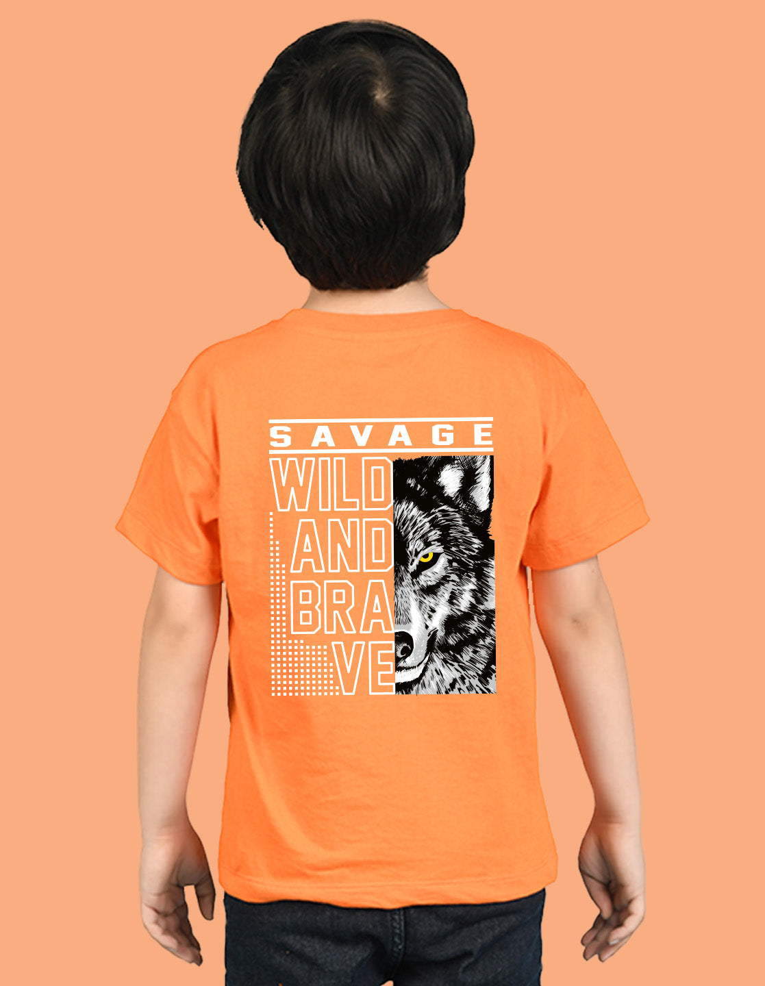 Nusyl Boys Orange Savage Text Printed Short sleeve Cotton Blend Oversized T-shirts