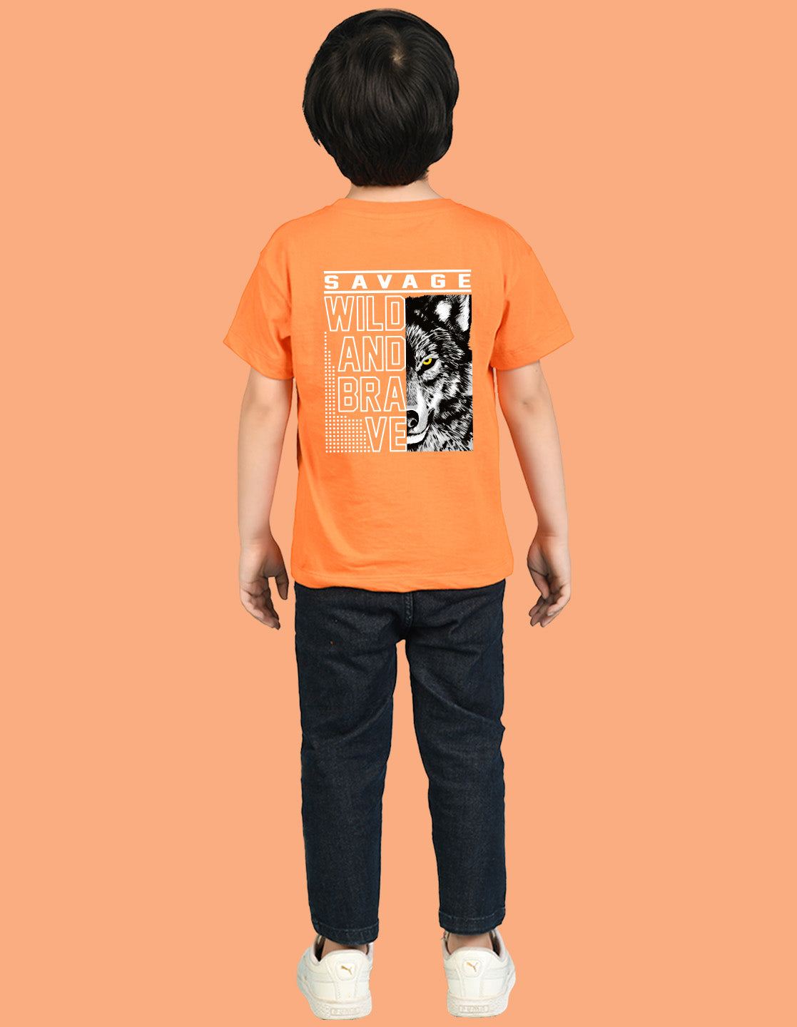 Nusyl Boys Orange Savage Text Printed Short sleeve Cotton Blend Oversized T-shirts
