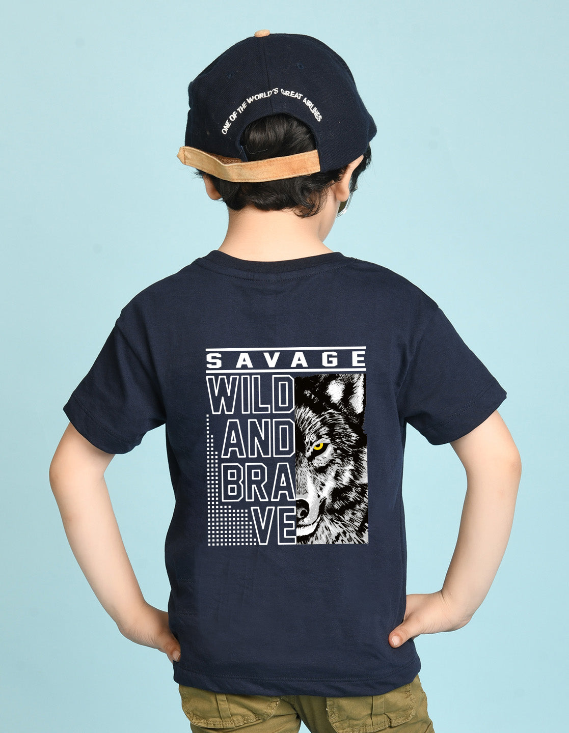 Nusyl Boys Navy Blue Savage Text Printed Short sleeve Cotton Blend Oversized T-shirts