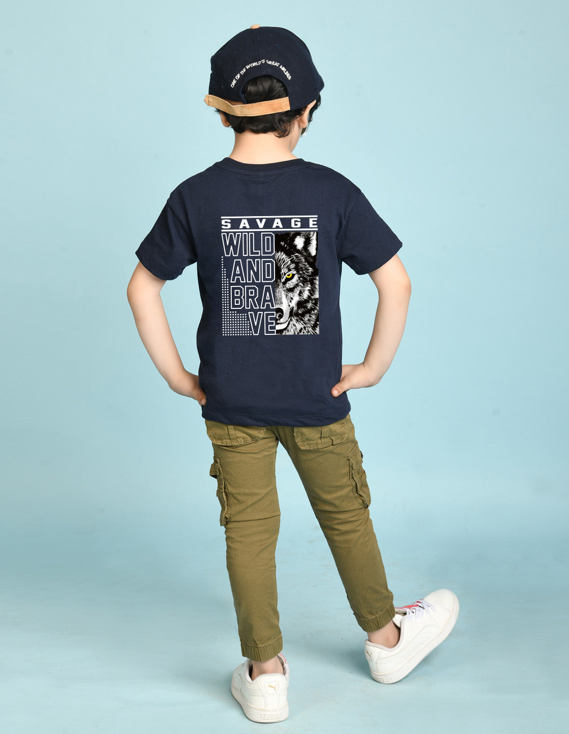 Nusyl Boys Navy Blue Savage Text Printed Short sleeve Cotton Blend Oversized T-shirts