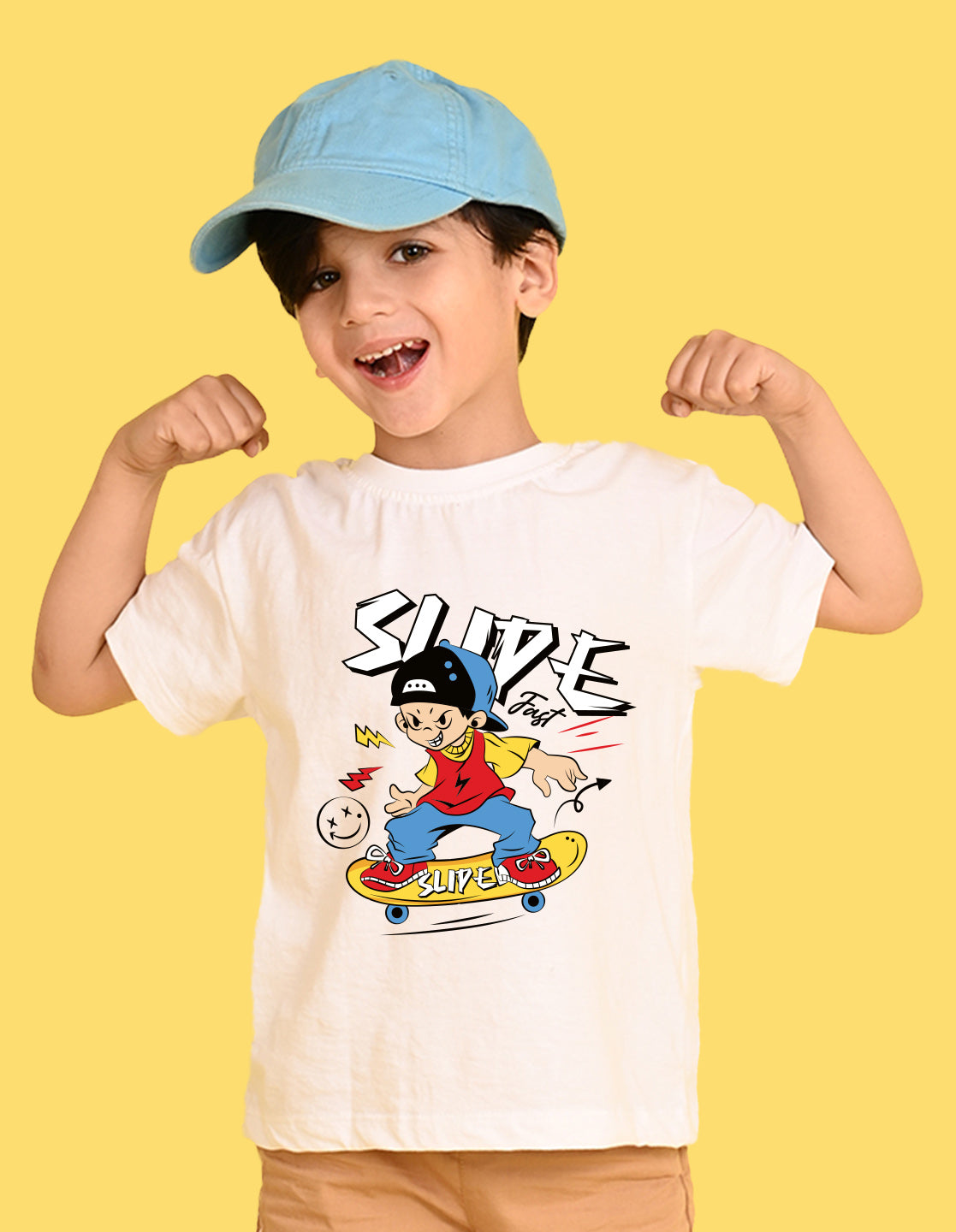Nusyl Boys White Slipe Text Printed Short sleeve Cotton Blend Oversized T-shirts