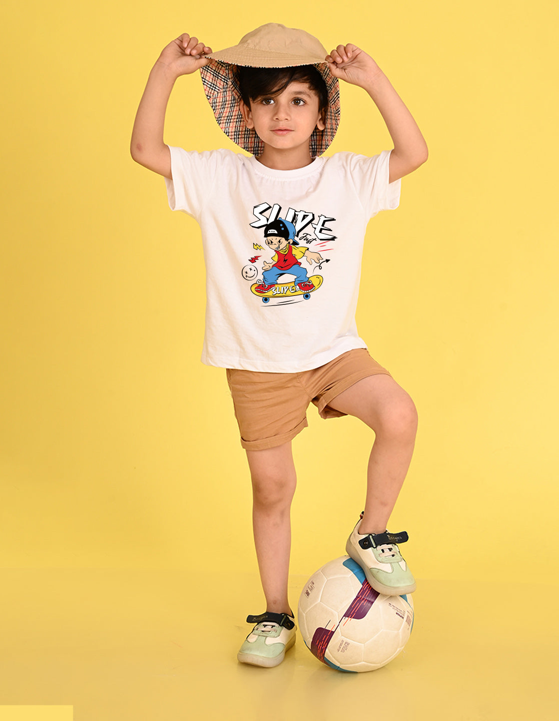 Nusyl Boys White Slipe Text Printed Short sleeve Cotton Blend Oversized T-shirts