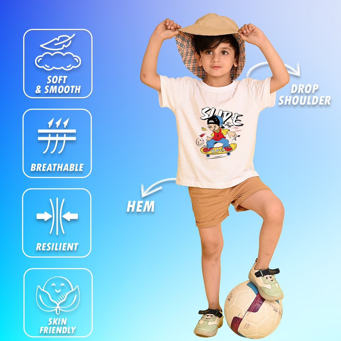 Nusyl Boys White Slipe Text Printed Short sleeve Cotton Blend Oversized T-shirts