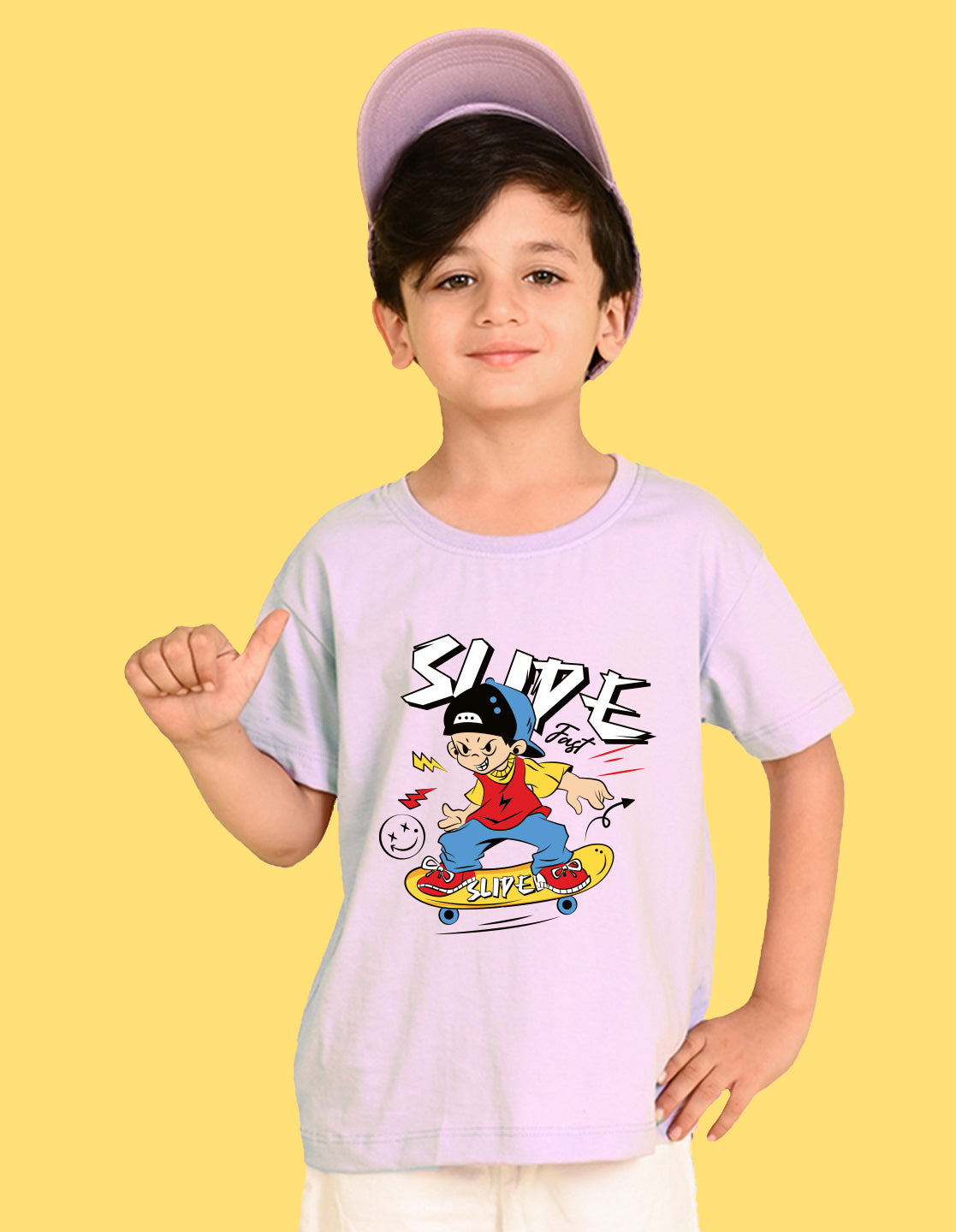 Nusyl Boys Lilac Slipe Text Printed Short sleeve Cotton Blend Oversized T-shirts