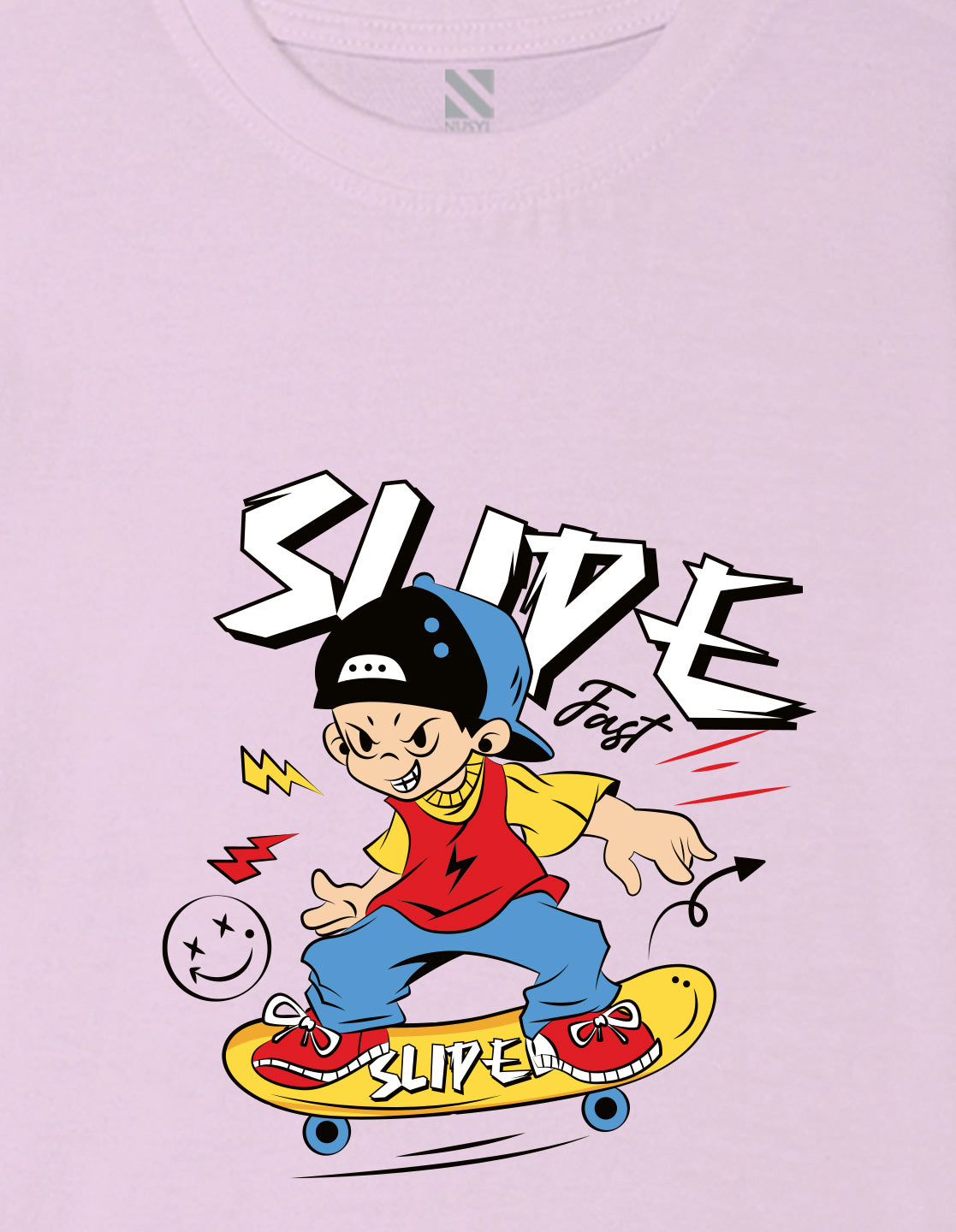 Nusyl Boys Lilac Slipe Text Printed Short sleeve Cotton Blend Oversized T-shirts