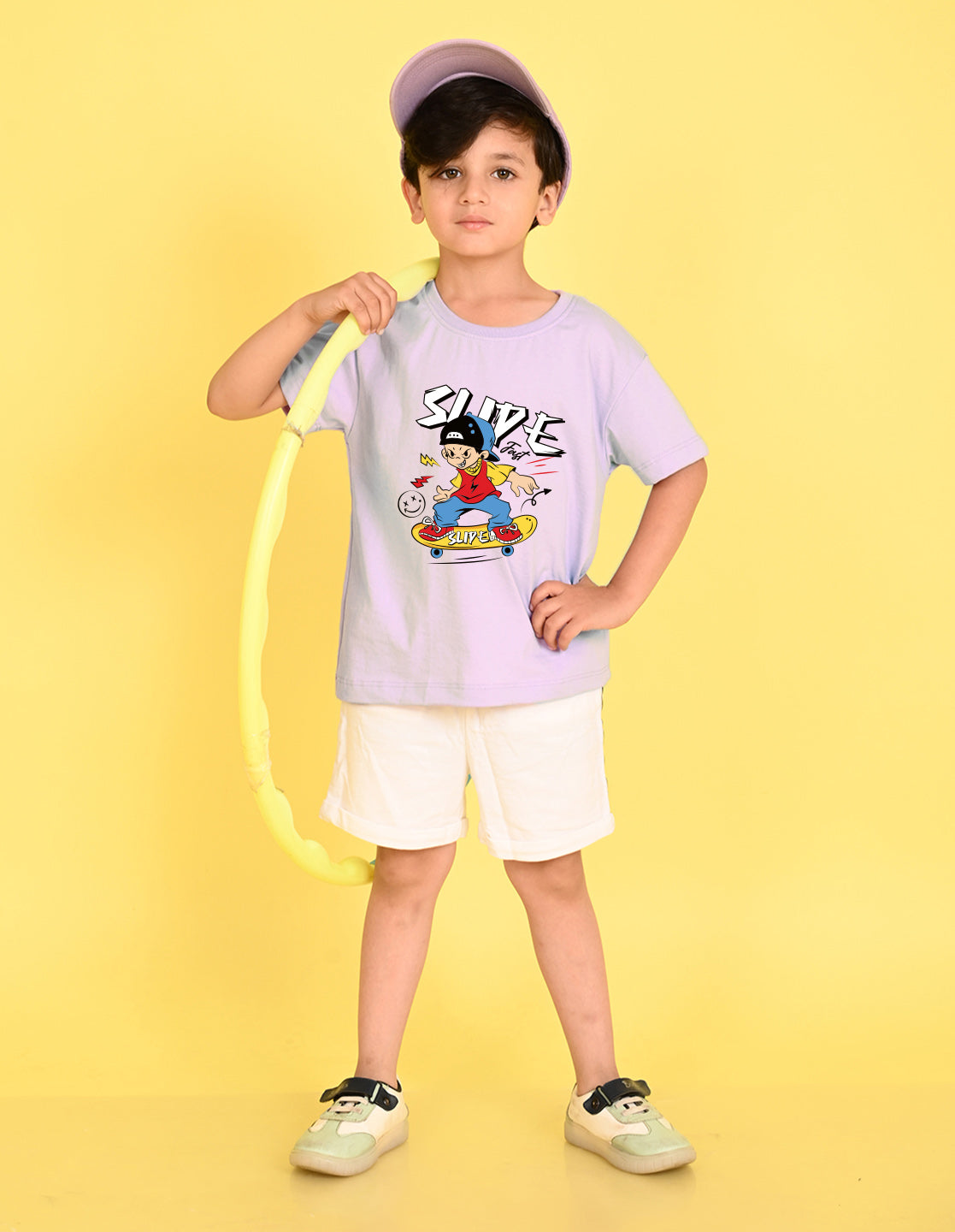 Nusyl Boys Lilac Slipe Text Printed Short sleeve Cotton Blend Oversized T-shirts