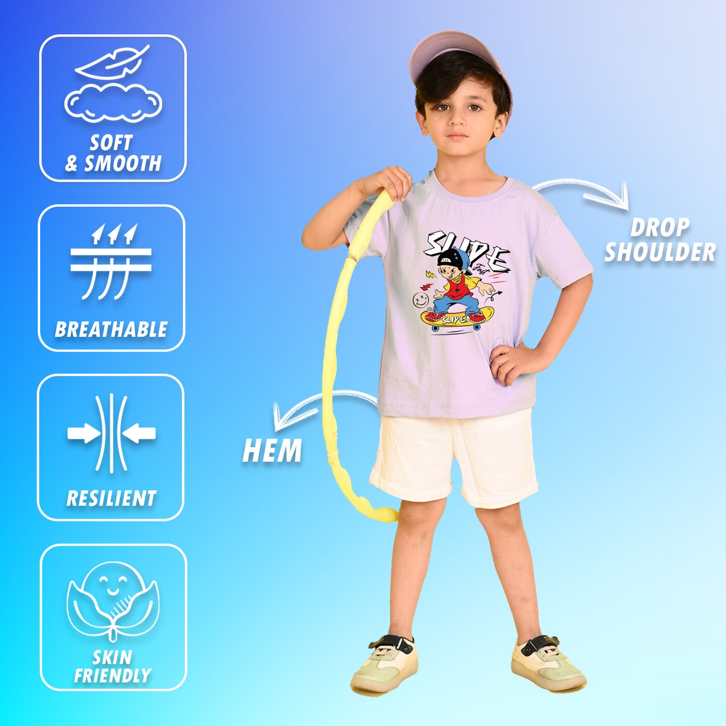 Nusyl Boys Lilac Slipe Text Printed Short sleeve Cotton Blend Oversized T-shirts