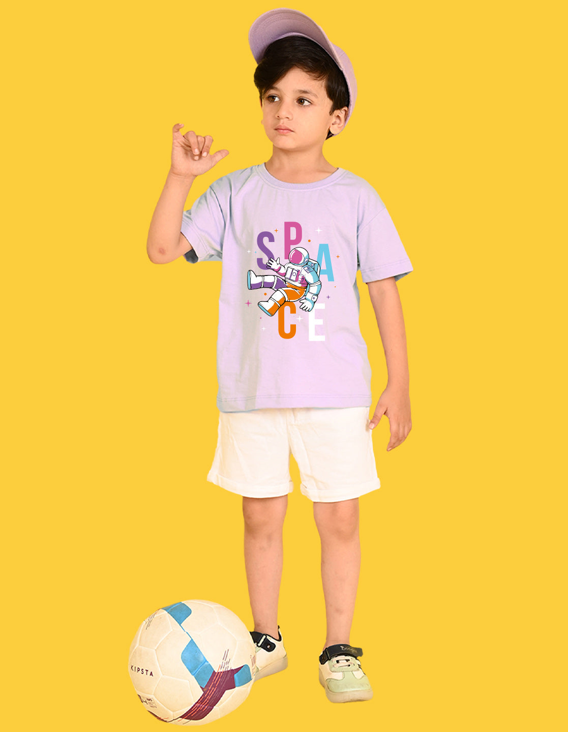 Nusyl Boys Lilac Space Text Printed Short Sleeve Oversized T-Shirt