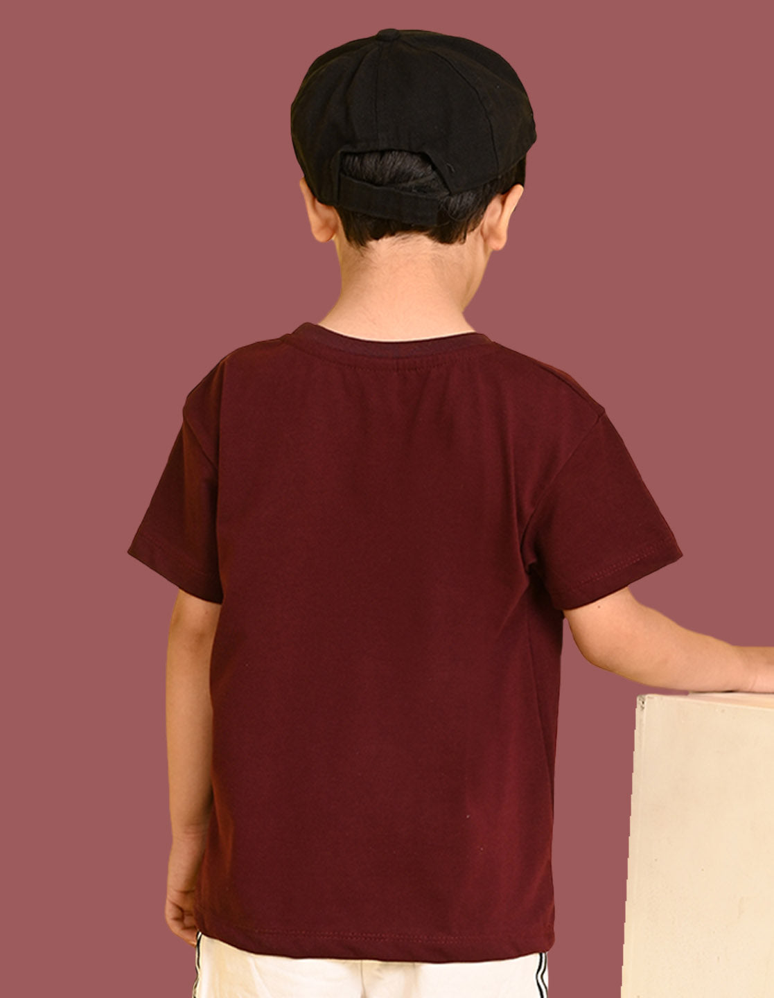 Nusyl Boys Wine Space Text Printed Short Sleeve Oversized T-Shirt