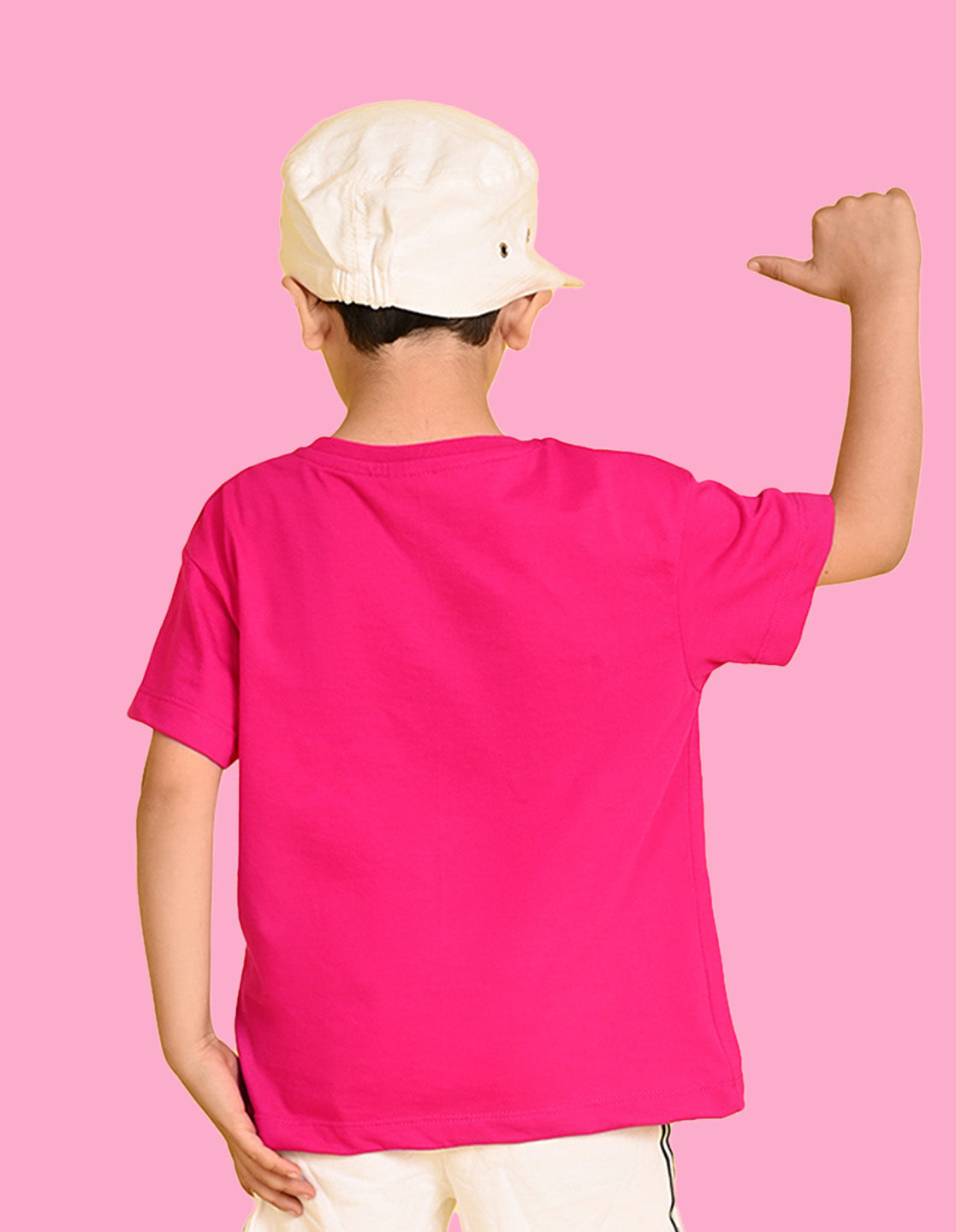 Nusyl Boys Hot Pink Space Text Printed Short Sleeve Oversized T-Shirt
