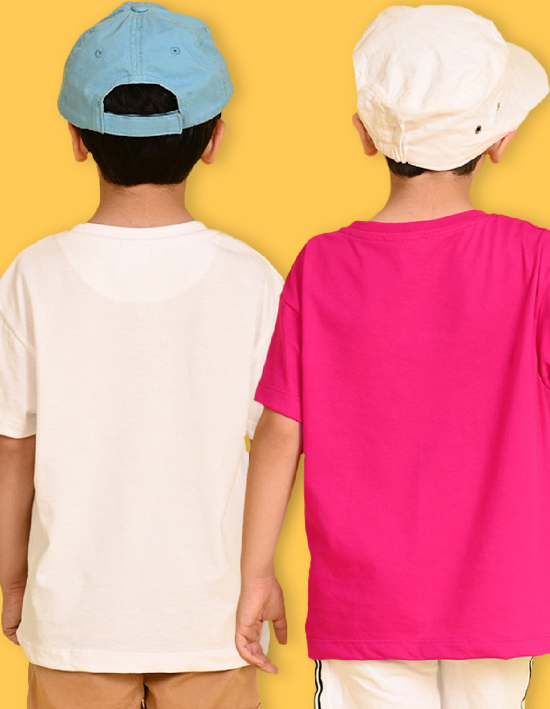 Nusyl Boys White & Hot Pink Solid Oversized T-Shirt - Pack of 2