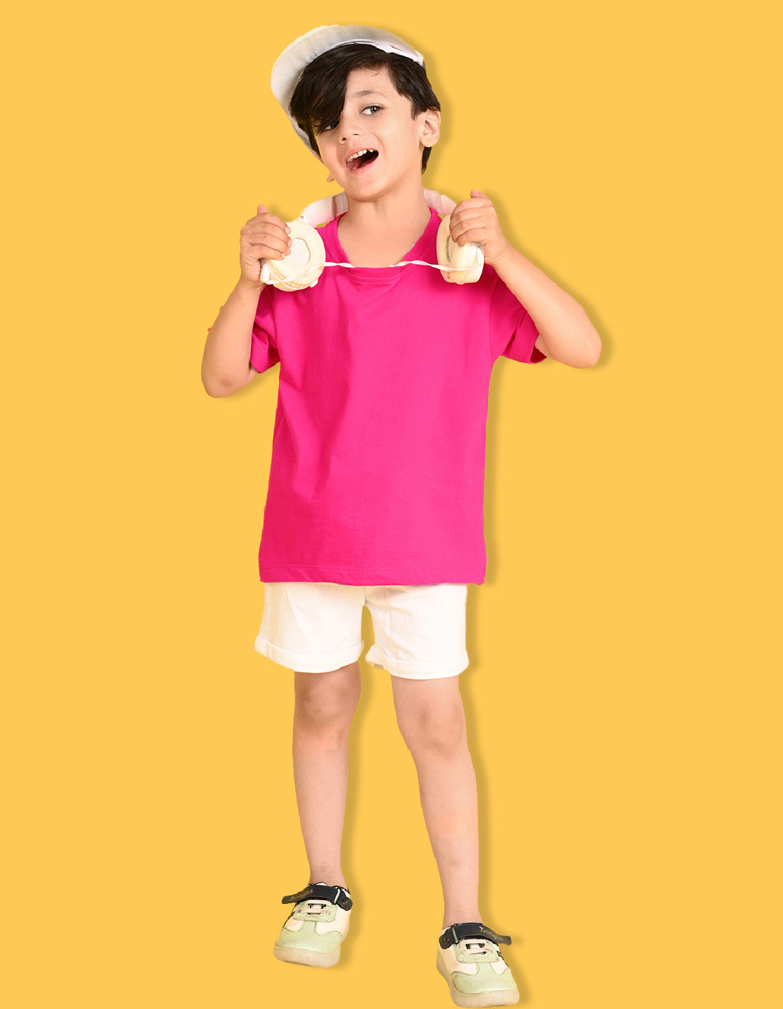 Nusyl Boys White & Hot Pink Solid Oversized T-Shirt - Pack of 2