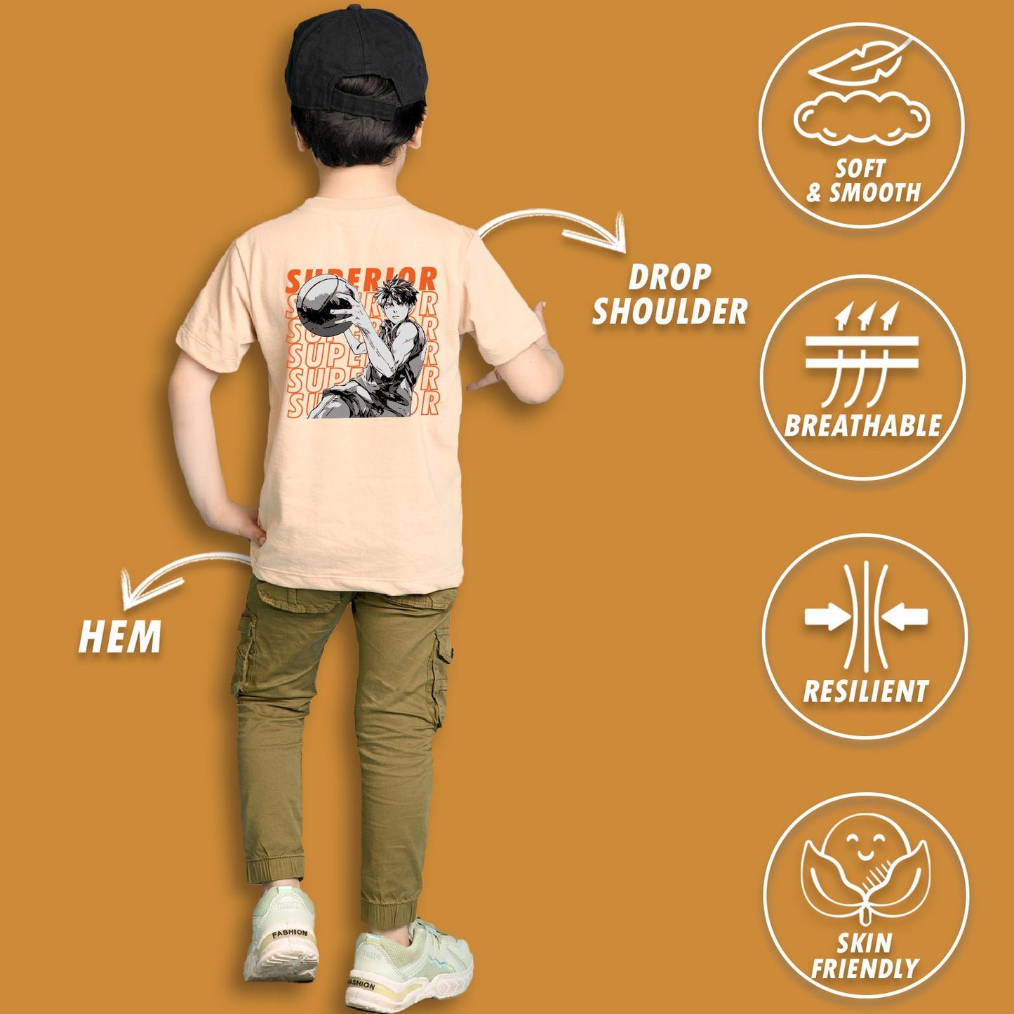 Nusyl Boys Brown & Navy Blue & White Tiger Face & Text Printed Oversized T-Shirt - Pack of 3