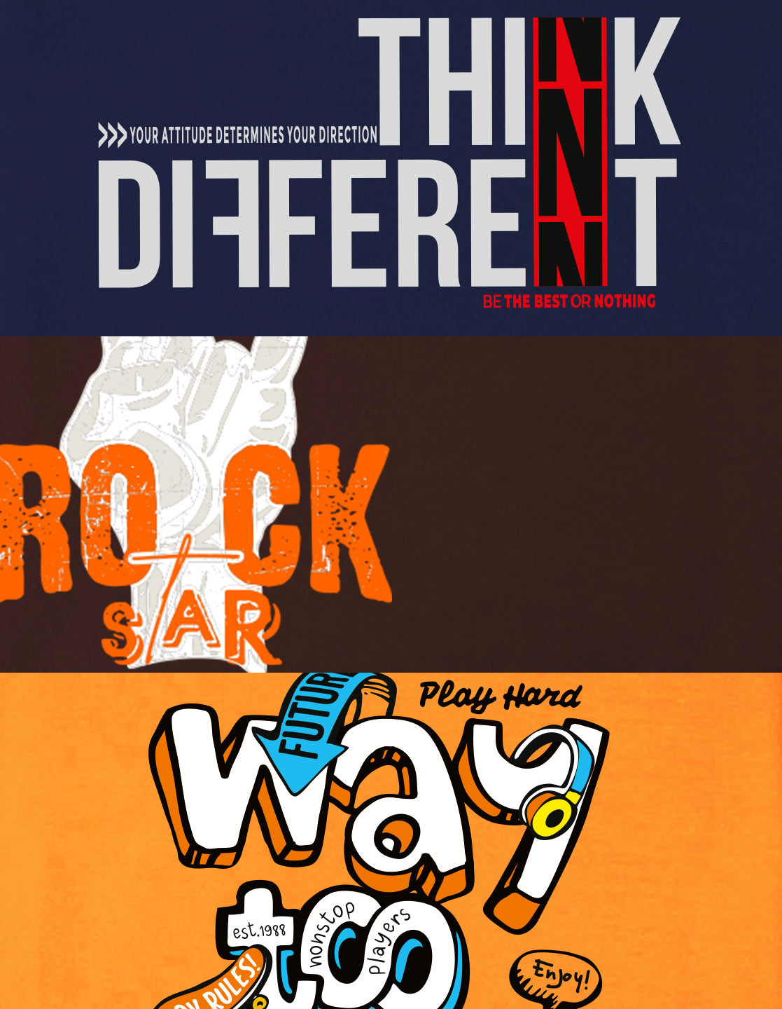 Nusyl Boys Orange & Brown & Navy Blue Text Printed Oversized T-Shirt - Pack of 3