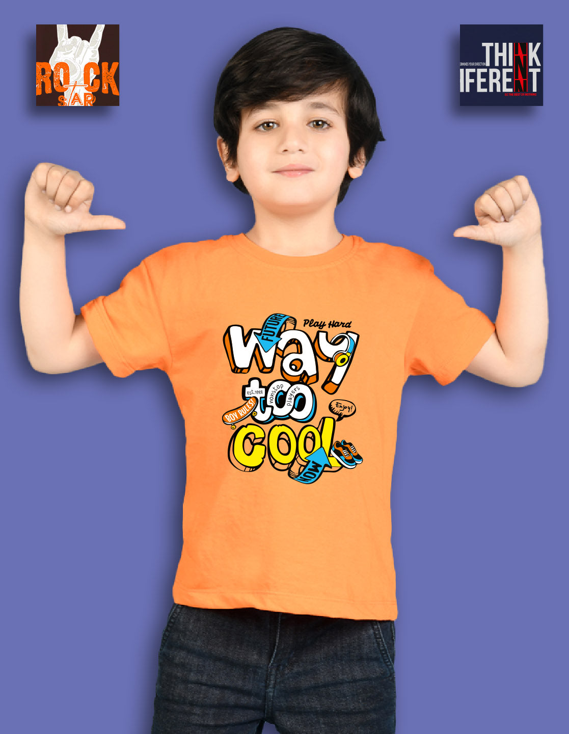 Nusyl Boys Orange & Brown & Navy Blue Text Printed Oversized T-Shirt - Pack of 3