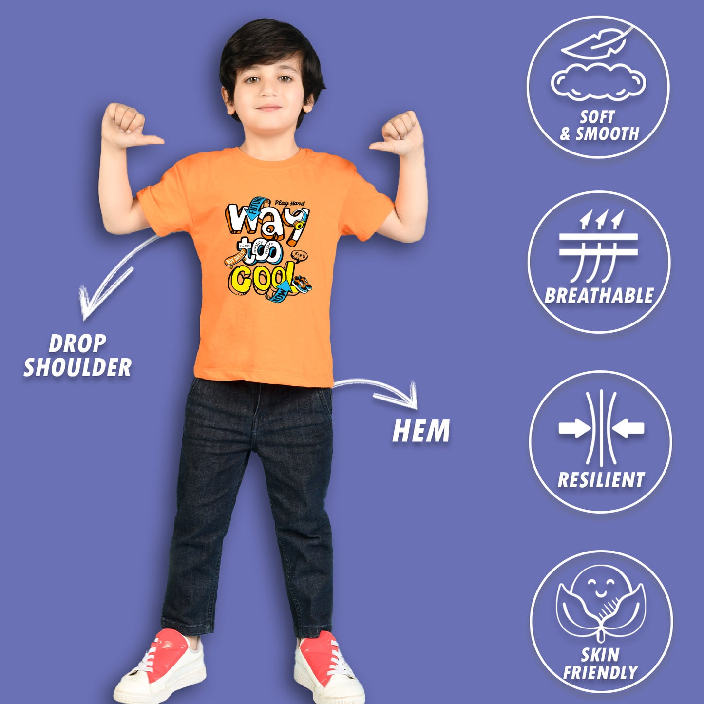 Nusyl Boys Orange & Brown & Navy Blue Text Printed Oversized T-Shirt - Pack of 3