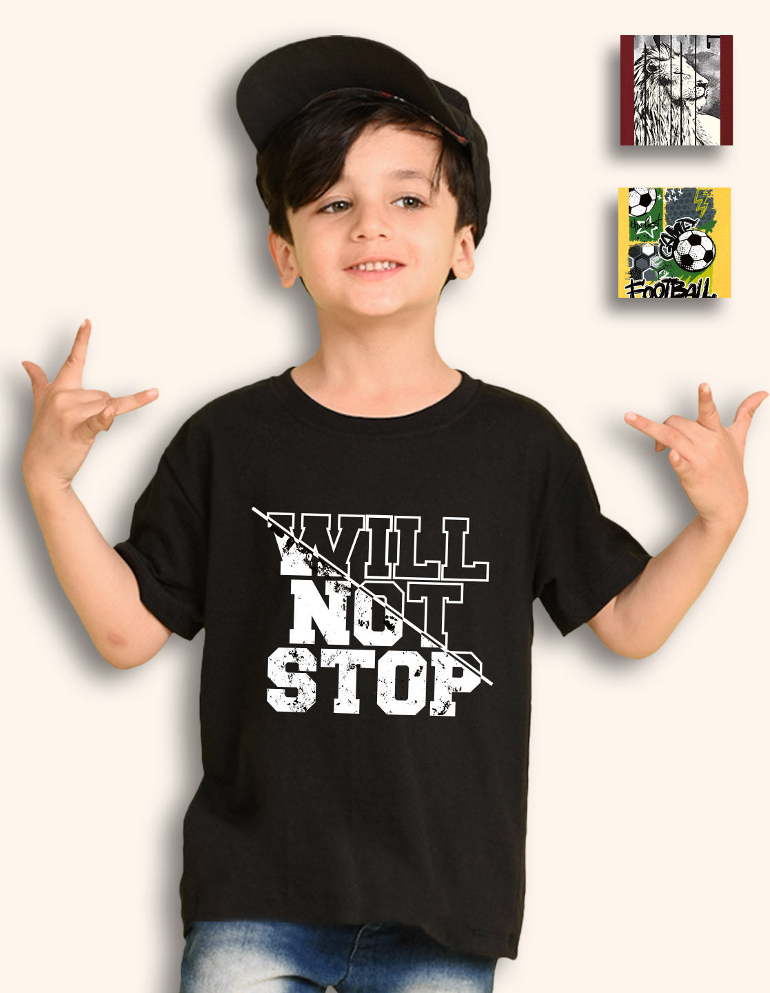 Nusyl Boys Wine & Black & Yellow Football & Text Printed Oversized T-Shirt - Pack of 3