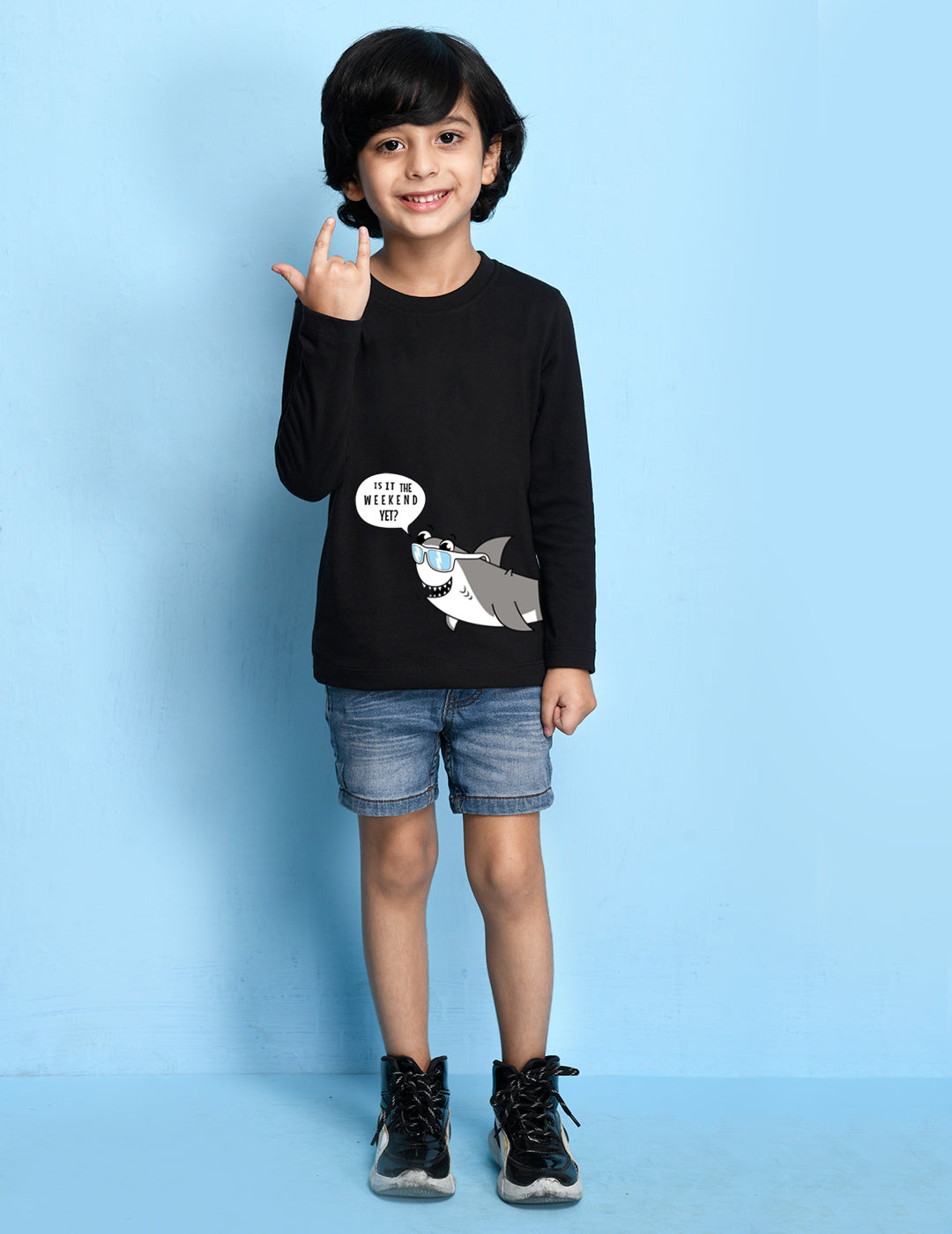 Nusyl Black Biowashed Cotton Full Sleeve T-shirt