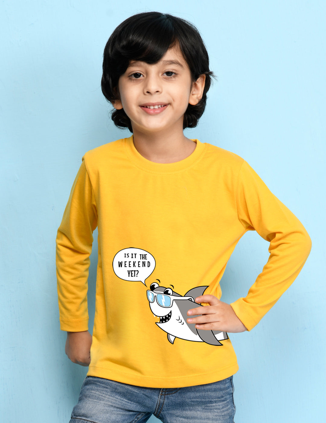 Nusyl Yellow Biowashed Cotton Full Sleeve T-shirt