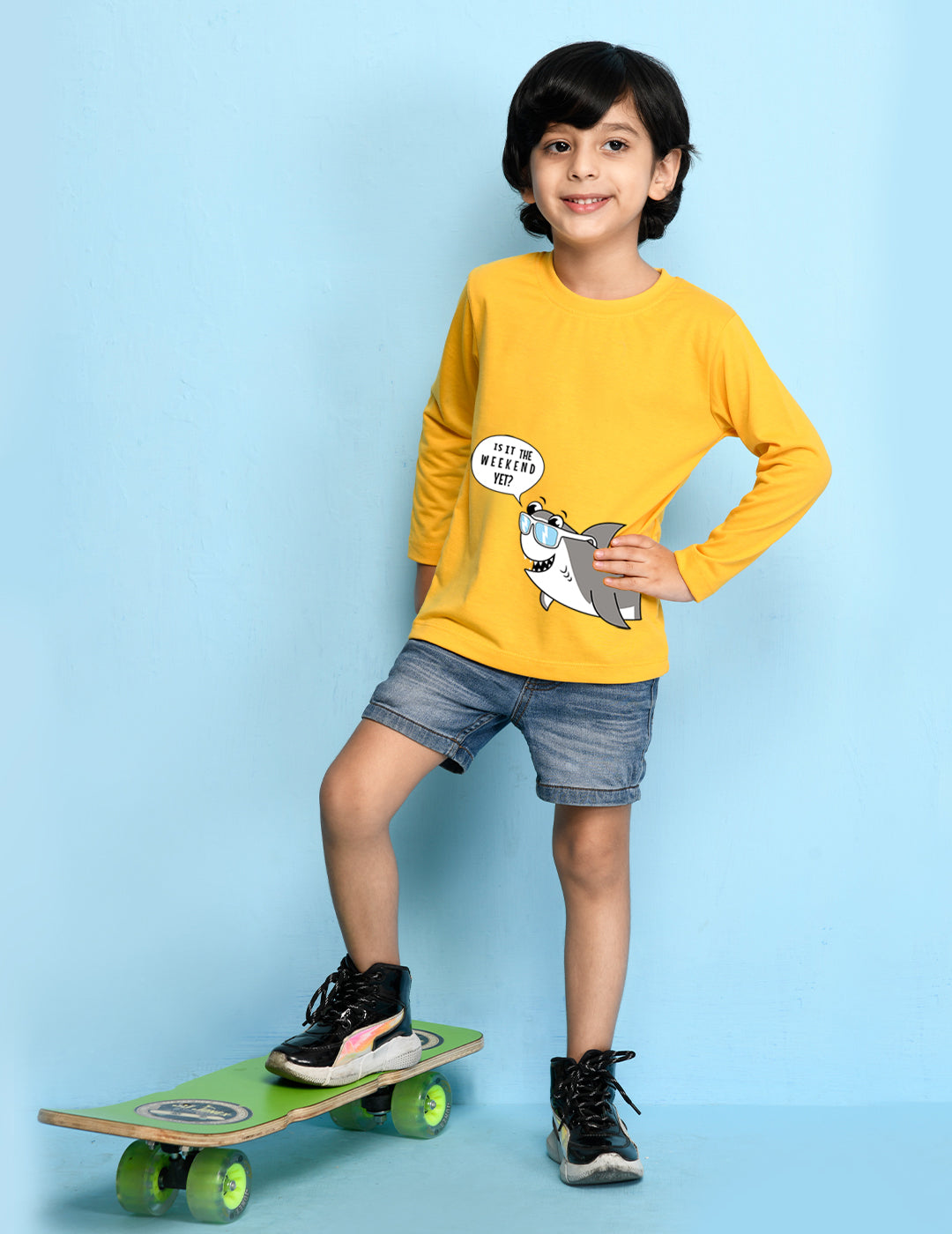 Nusyl Yellow Biowashed Cotton Full Sleeve T-shirt