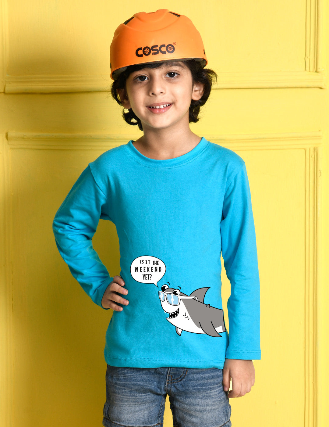 Nusyl Sky Blue Biowashed Cotton Full Sleeve T-shirt