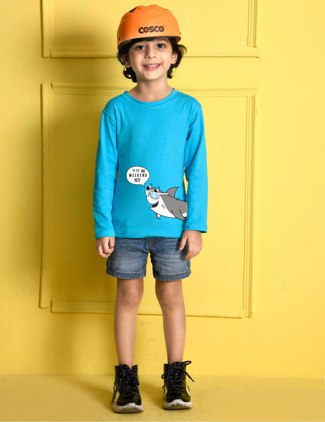 Nusyl Sky Blue Biowashed Cotton Full Sleeve T-shirt