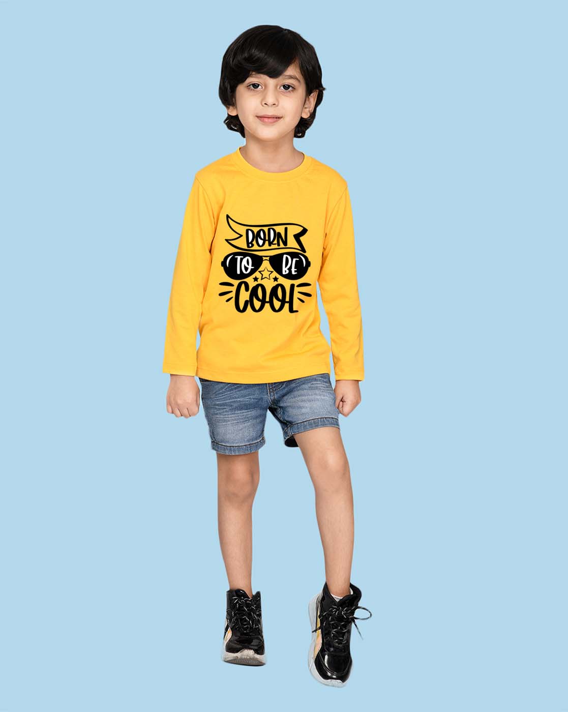 Nusyl Boys Yellow Cool Graphic Printed Full sleeve T-Shirt